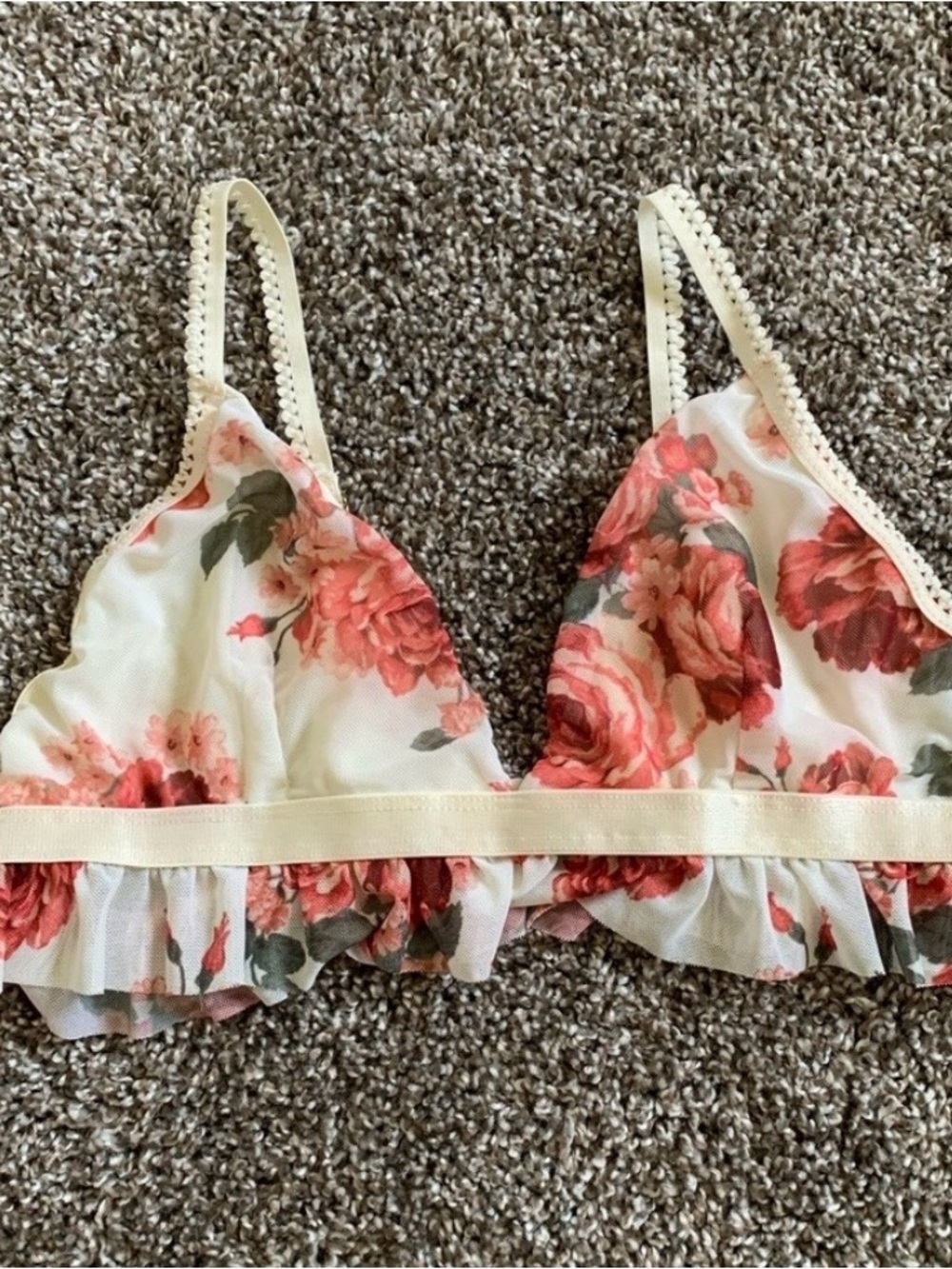 Altar'd State Cream Bralette with Pink Floral Print, babydoll, Coquette, Cami